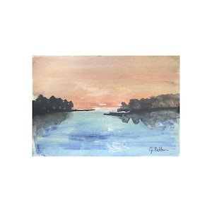 Framed Abstract Watercolor Landscape 4&quot;x6&quot; Print, Neutral Artwork, Landscape Print, Abstract Artwork, Pink and Blue Art