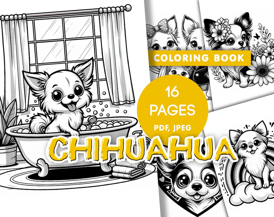 Chihuahua Digital Coloring Set 16 Pages | Coloring Book Pages for Kids ...