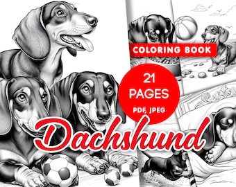 Dachshund Dog Digital Coloring Set 21 pages | Coloring Book Pages | Printable, Easy-to-Color