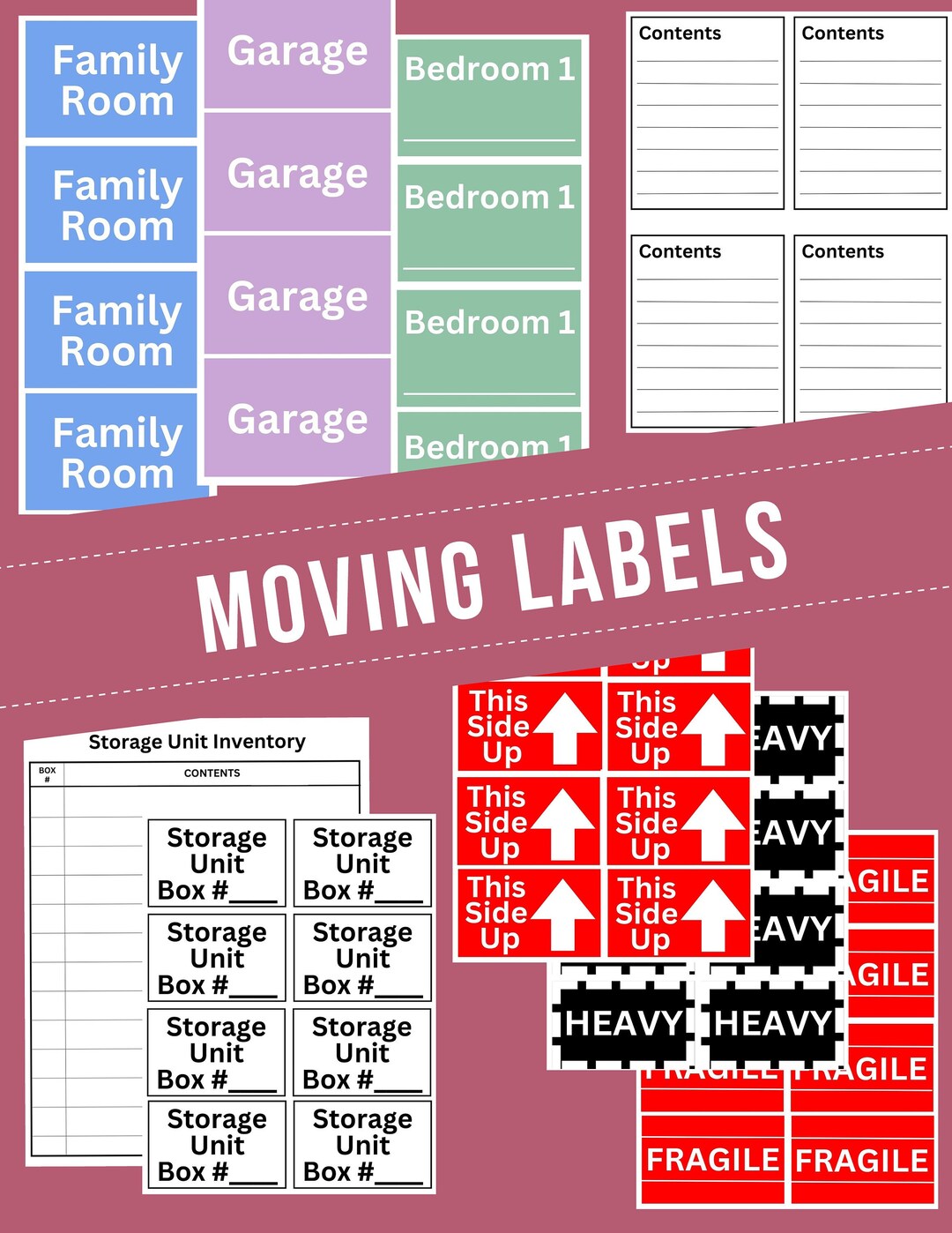 Moving Labels Printable Box Content Labels Storage Unit Organization
