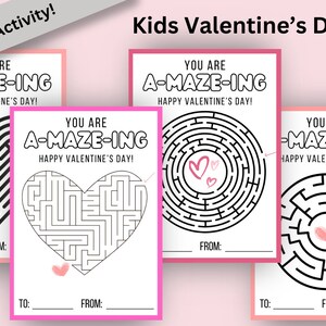 Kids Valentines Cards Maze Valentines Card for Kids Puzzle Valentines Card Classroom Valentine Physical Prints