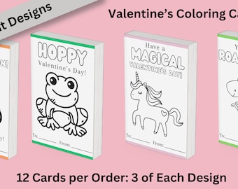 Valentines Day Coloring Cards for kids Personalized Colored Kids Valentines School Party DIY Coloring Valentines Card Physical Print