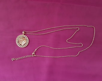 Modeschmuck,Damen,Halskette,Kette,Lang,Rosegold,Medallion,Strass,Lagenlook