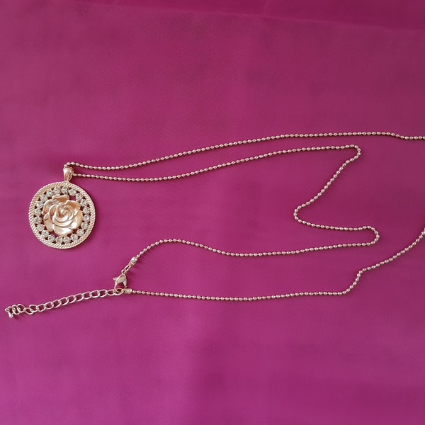 Modeschmuck,Damen,Halskette,Kette,Lang,Rosegold,Medallion,Strass,Lagenlook