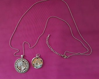 Modeschmuck,Damen,Halskette,Kette,Lang,Silber,Medallion,Strass,Lagenlook,2 Anhänger