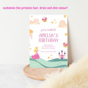 Editable Princess Birthday Invitation | Pink Party Template for Girls | Instant Download | Printable Fairy Tale Invite