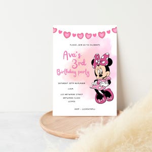 Invito di compleanno di Minnie Mouse modificabile / Modello per festa in rosa per bambine / Invito stampabile per bambini piccoli / Download immediato