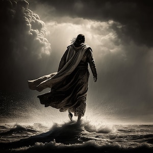 Master of the Sea: Beautiful Digital Print of Jesus Walking on Water