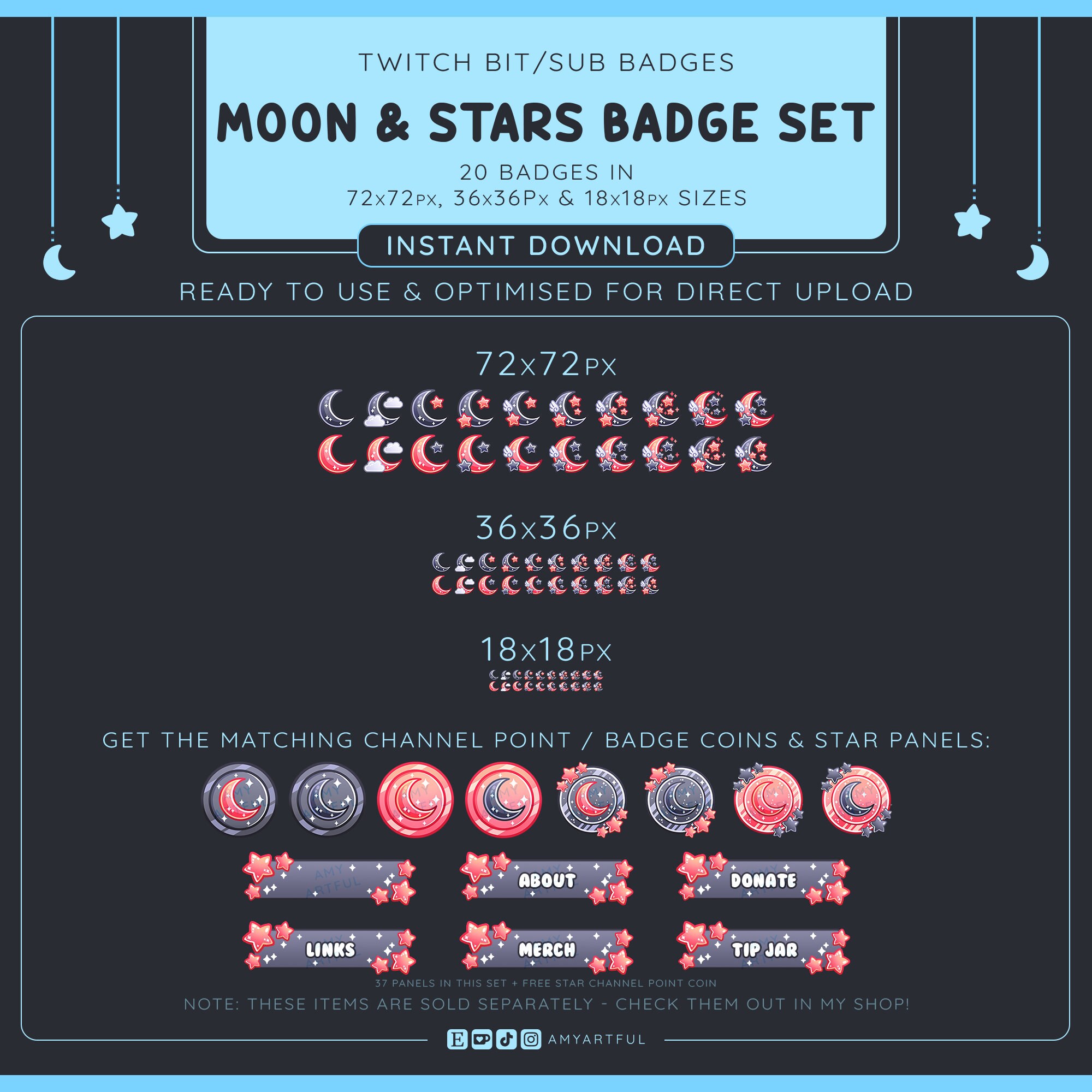 Bit Sub Scale Twitch BIT SUB Badges & Channel Points Black and Red Moon and Stars ...