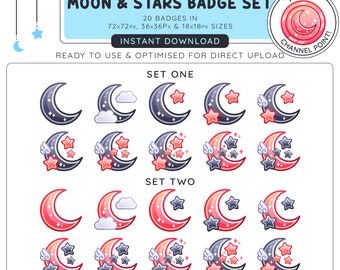 Twitch BIT SUB Badges & Channel Points - Black and Red Moon and Stars Bundle