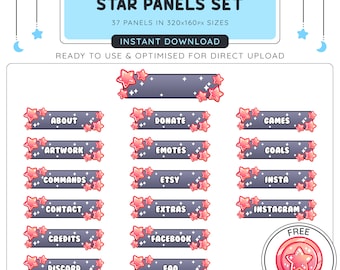 Twitch Panels / Banners / Emotes / Channel Art PNGs - Star Panels + Free Matching Channel Point