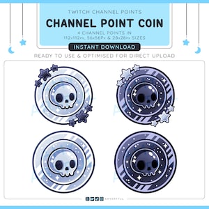 Twitch Channel Point / Emote / Emojis / Flair / Channel Art PNG - Premium Silver Grey Black Kawaii Skull Sparkles Channel Point Coins Bundle