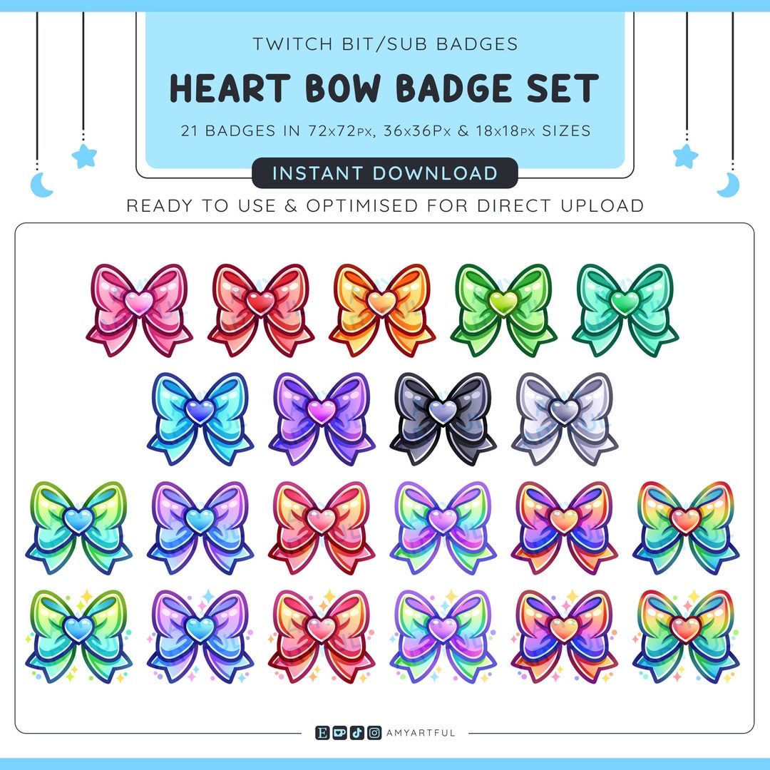 Twitch BIT SUB Badges Cute Heart Bow Badge Set - Etsy