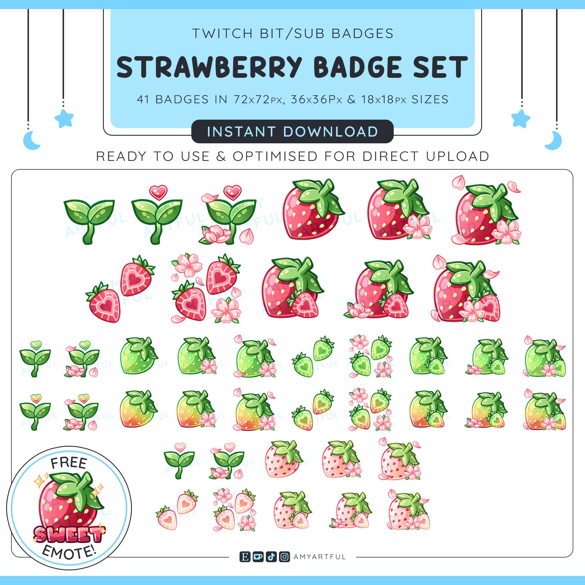 Strawberry Twitch Badges Twitch Sub Badges (Instant Download) 