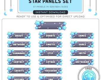 Twitch Panels / Banners / Emotes / Channel Art PNGs - Star Panels + Free Matching Channel Point