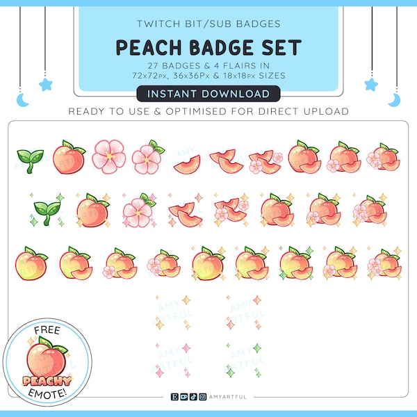 значки twitch بت / الأطراف / العواطف / exojis / القناة الفنية pngs - kawaii peach حزمة: 27 значков + 4 fliers