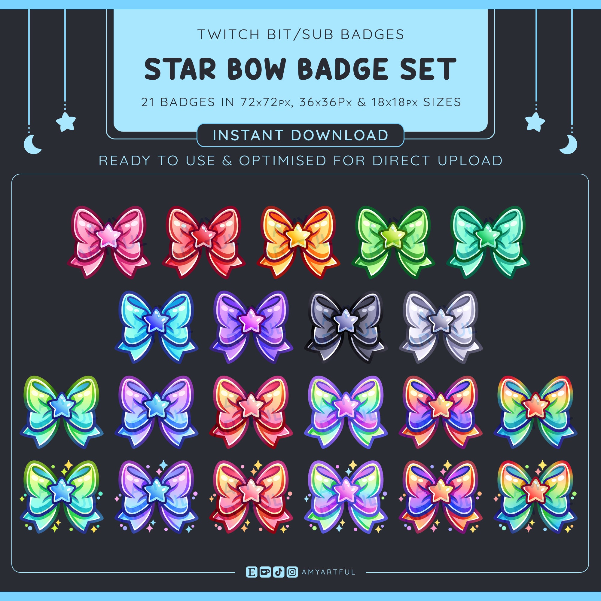 Twitch BIT SUB Badges Cute Star Bow Badge Set - Etsy