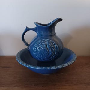 Vintage McCoy Blauer Krug Basin Set Türkei Cameo 1960er Jahre