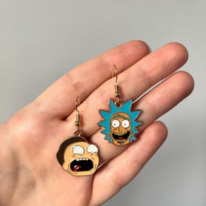 Boucles d'oreilles Rick et Morty drôles en or Rick&Morty