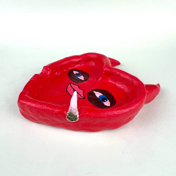 Red Devil • Love Heart • Clay Ashtray • Trinket Dish • Tray • Holder • Smoking • Gifts for Valentines • Funny • Handmade • Under 10 pounds