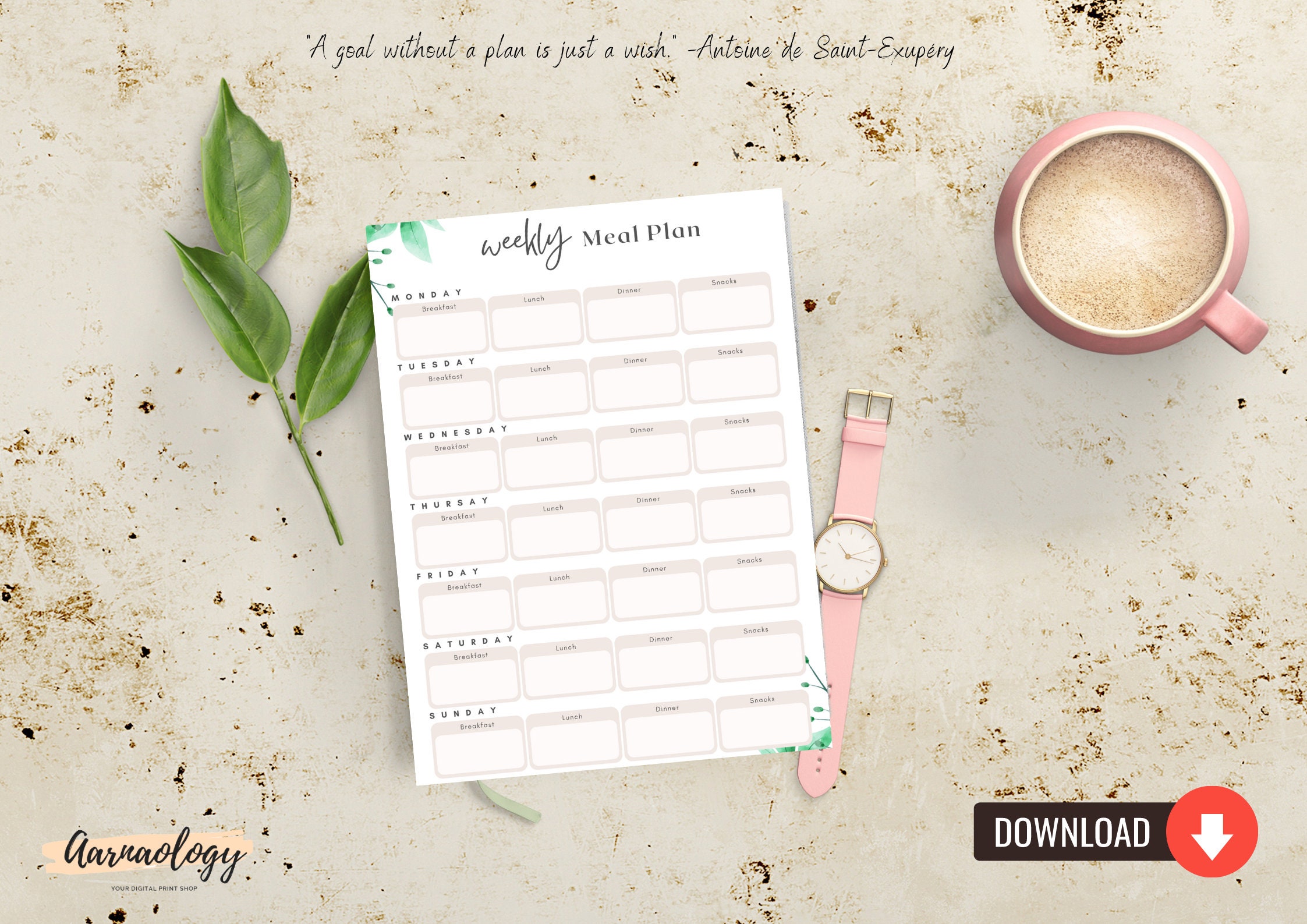 Weekly Meal Planner Printable PDF Meal Prep Menu Planner Meal Planner