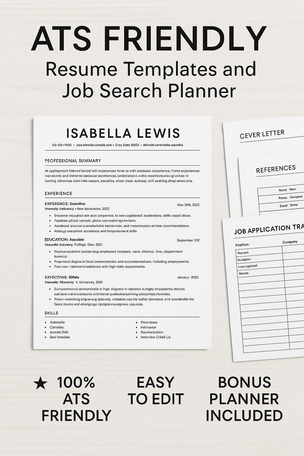 ATS Resume Template, Cover Letter, Job Search Tracker (digital Download ...