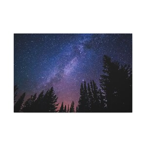 Night Sky Canvas Print Wall Decor, Canvas Art Home Decor Canvas Wall Art Print Ready to Hang Painting of Trees of Purple Sky