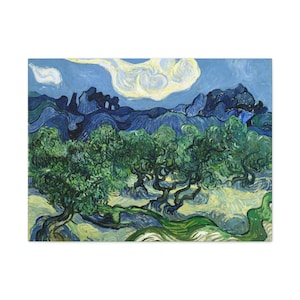 Olive Trees with the Alpilles, Vincent van Gogh,  Famous Landscape Painting, Masterpiece, Vintage Painting, Office and Home Decorainting.