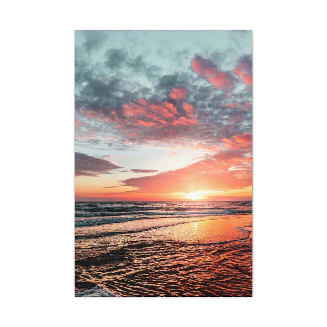 Pink Sunset Canvas Print Wall Decor, Beach Canvas Art Home Decor Canvas