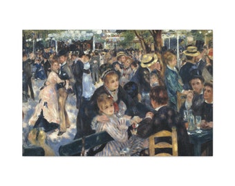 May include: A painting depicting a bustling outdoor scene with people gathered around tables, some dancing, others seated and enjoying drinks. The painting is filled with vibrant colors and details, capturing the energy and excitement of a social gathering.