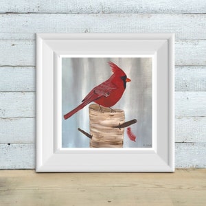 Cardinal Print/ Bird Painting / Christmas Wall Art / Cardinal Painting / Spiritual Art / Birch Tree Art / Red Art / Christmas Decor