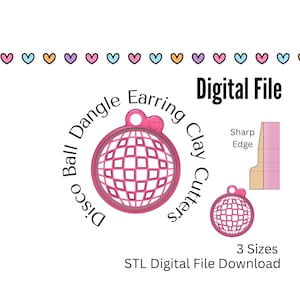 May include: Pink disco ball earring clay cutter digital file download. STL file for 3D printing.  Three sizes included.