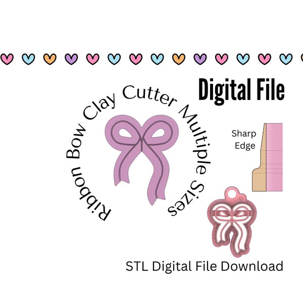 Ribbon Bow Dangle Clay Cutter STL Digital Download Files