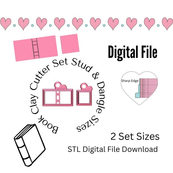Book Earring Clay Cutter Set STL Digital File Downloads | Clay Cutters | Stud and Dangle Sizes
