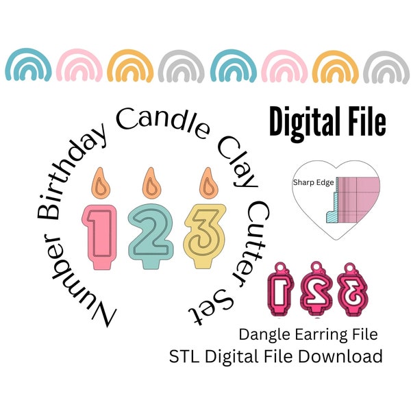 Number Birthday Candle Clay Cutter Dangle Set Files | STL File | Digital Download | Clay Cutter Files