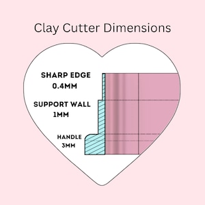 May include: Diagram showing the dimensions of a clay cutter. The cutter has a 0.4 mm sharp edge, a 1 mm support wall, and a 3 mm handle.