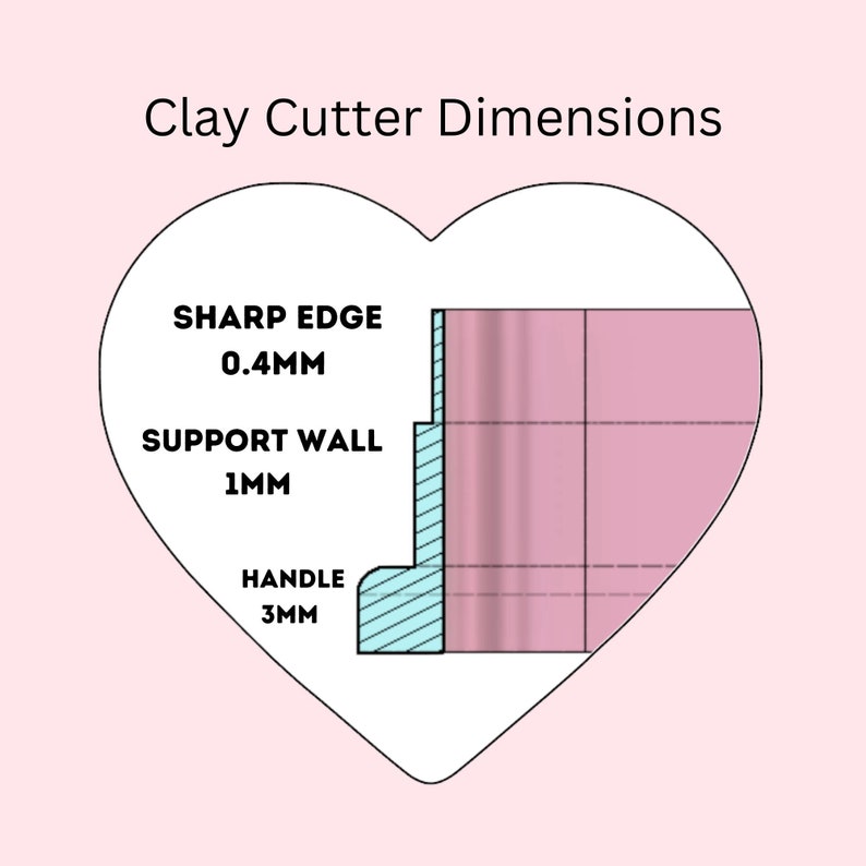 May include: Diagram showing the dimensions of a clay cutter. The cutter has a 0.4 mm sharp edge, a 1 mm support wall, and a 3 mm handle.