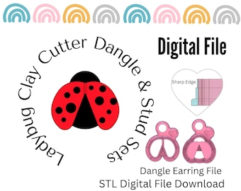 Ladybug Dangle Stud Clay Cutter Sets STL File Digital Download