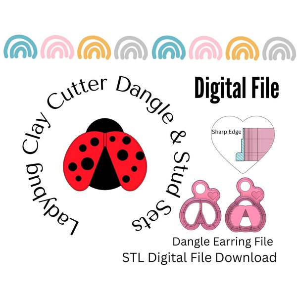 Ladybug Dangle Stud Clay Cutter Sets STL File Digital Download