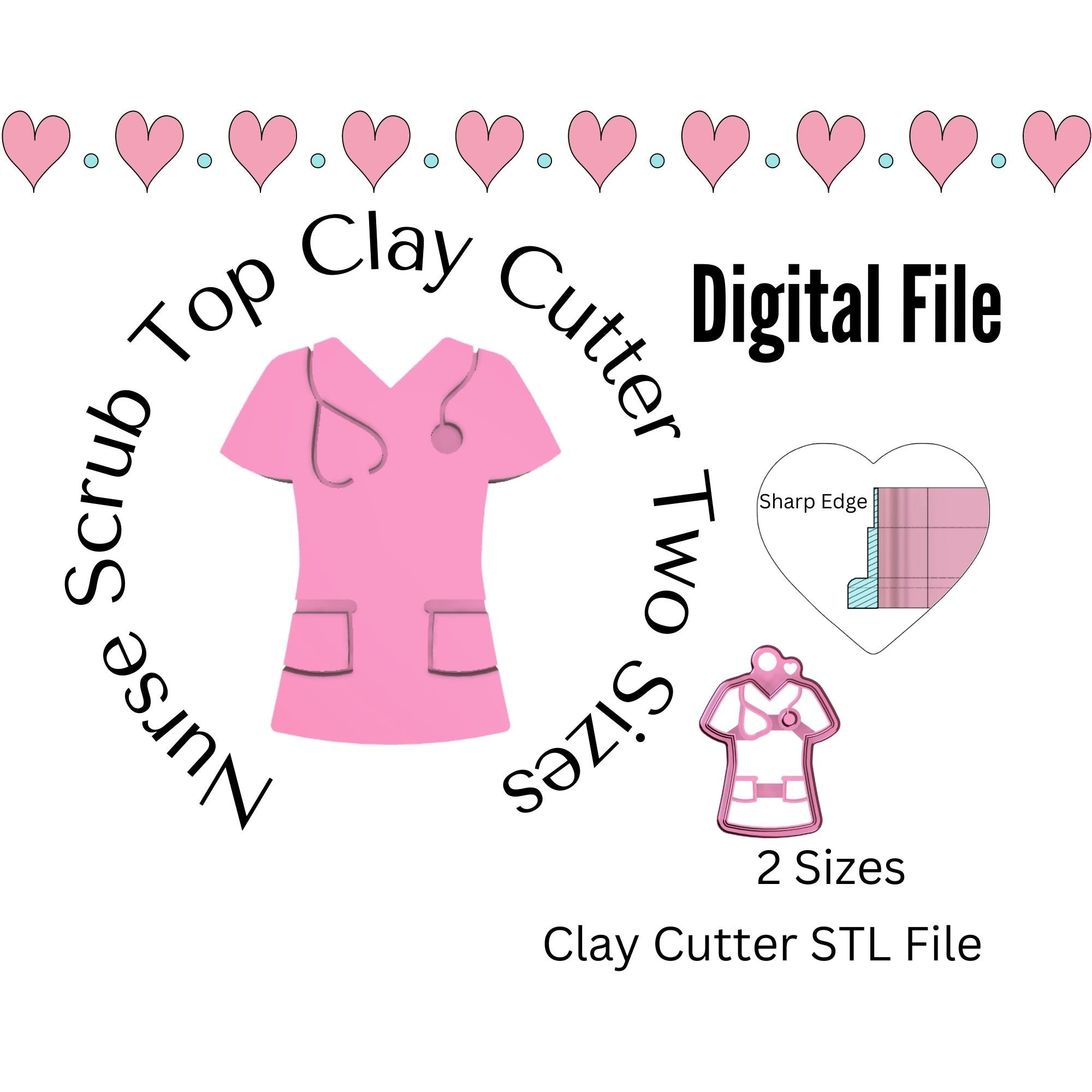 Nurse Medical Scrub Top Clay Cutter STL File Digital Download