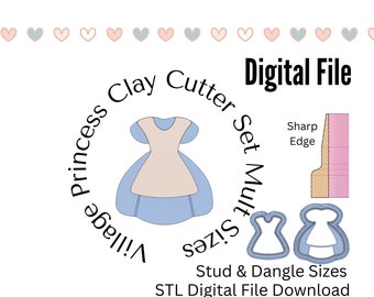 Village Princess Dress Clay Cutter Set Digital Download Files