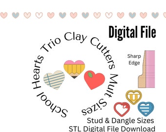 School Hearts Apple Pencil Notebook Paper Clay Cutter STL Digital Download Files