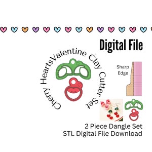 Cherry Hearts Valentines Day Dangle Earring Clay Cutter Set STL Digital Download Files