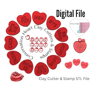 Valentine Conversation Heart Cutters & Stamps Dangle Stud | STL File | Digital Download | Clay Cutter Files