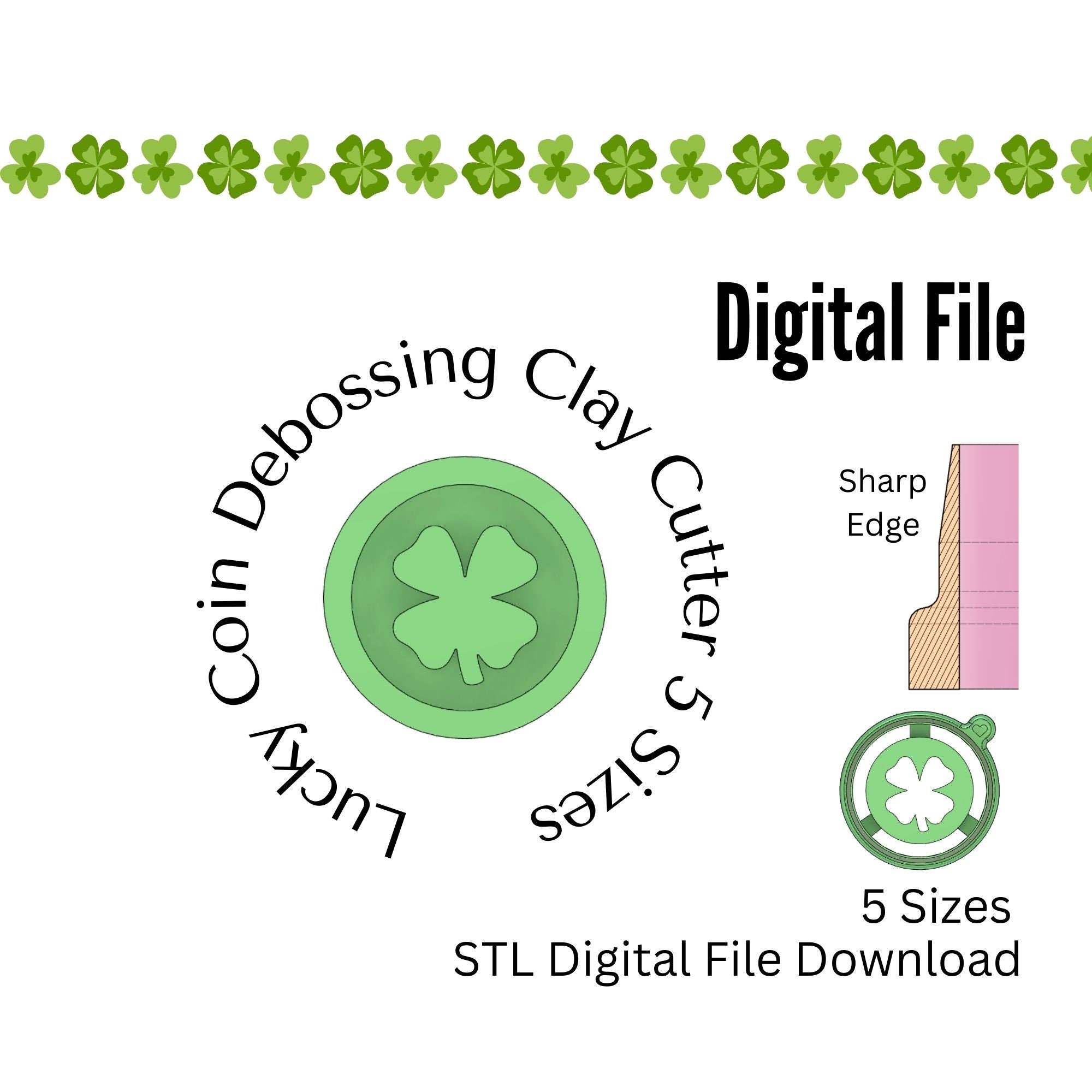 シャムロック クローバー ラッキーコイン STL デジタルダウンロードファイル