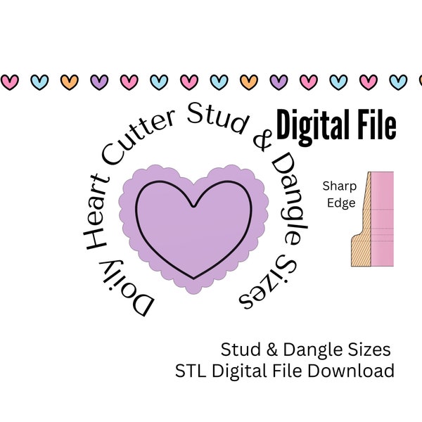 Doily Scalloped Heart Valentine Clay Cutter Sets STL Digital Download Files