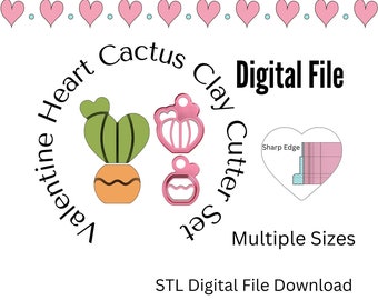 Valentine Heart Cactus Clay Cutter Set STL Digital Download Files