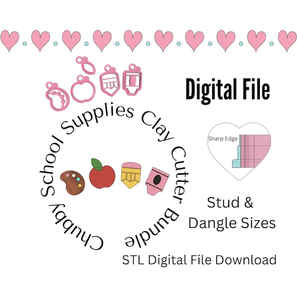 Chubby School Supplies Stud Clay Cutter Set Files | STL File | Digital Download | Clay Cutter Files