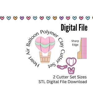 Puede incluir: Descarga digital de dos archivos STL para impresión 3D de cortadores de arcilla de globos de aire caliente en forma de corazón. Los cortadores están diseñados para crear globos en forma de corazón con una cesta, perfectos para proyectos de arcilla polimérica.