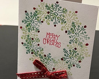 Snowflake stamped Christmas Wreath cards